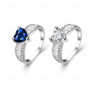 Delicate Silver Plated Romantic Heart Shaped with Blue/White Sapphire Engagement Rings SPR047