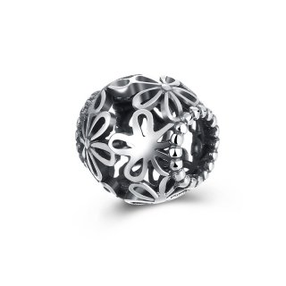 925 Sterling Silver Hollow Flower Charms Bead Round Fit Pandora Bracelet DIY Jewelry Accessories