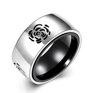 10mm Wide Silver Hollowed Rose Rings For Women Men 316L Stainless Steel Ring R092
