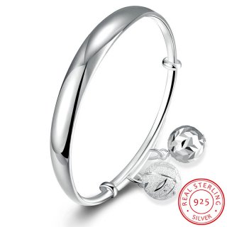 925 Sterling Silver Jewelry about 18cm Elegant Round Bangles for Women SVB008