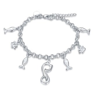 Fashion Jewelry Bracelets For Women Chic Fish Cute Cat Charm Silver Plated Bracelet