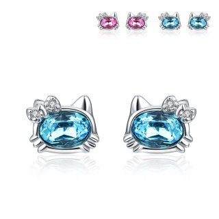 Cute Hello Kitty Earrings 925 Sterling Silver with Crystal for Women B457