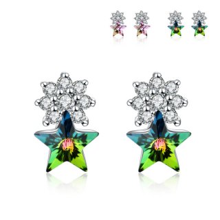 Fashion Five-pointed Star Diamond-studded Crystal Stud Earrings 925 Sterling Silver for Women B447