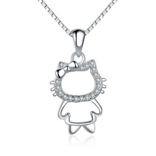 Fashionable Hello Kitty Pendant 925 Sterling Silver Simple Necklace W214