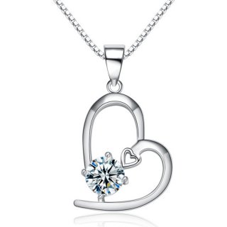 Crystal Heart Pendant 925 Sterling Silver Fashon Necklace A051