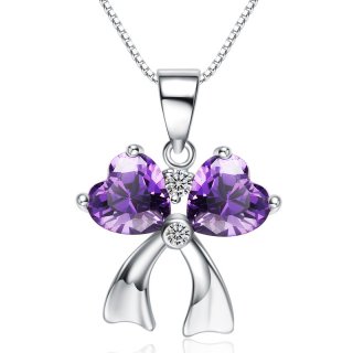 Fashion Bow Pendant 925 Sterling Silver Beautiful Necklace for Women A091
