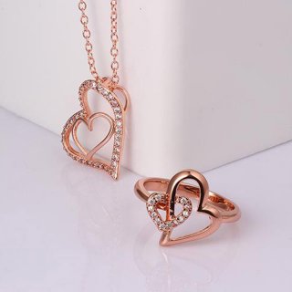 New Heart Shaped Jewelry Suite with Necklace Beautiful Ring for Women KZCS022