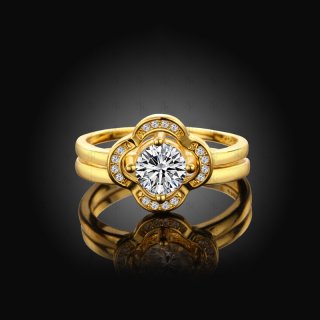 Fashion Plant Flower Ring Cute Gold Plated & Zirconia Gift For Women Dress Accessories LKN18KRGPR688