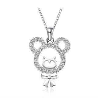 High Quality Fine Jewelry Birthday Gift Children Toy Bear Pendant Chain Necklace Crystal Silver plated jewelry LKNSPCN577