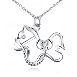 Cute 925 Sterling Silver Crystal Horse Pendant Necklace Silver Plated Necklace Jewelry