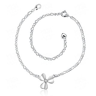 Lucky Clover Silver Plated Anklets Foot Jewelry Cubic Zirconia Anklet Bracelet for Women SPA032