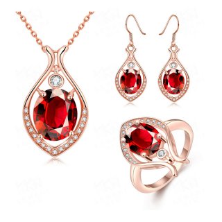 New Design Cubic Zircon Diamond Water Drop Yellow/Rose/White Gold Plated Necklace & Ring & Earrings Wedding Jewelry Sets
