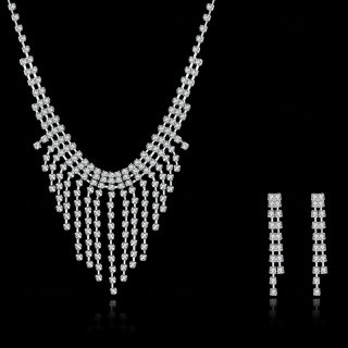 Hot Sale Crystal 925 Sterling Silver Sets Fine Fashion Wedding Necklace and Earring Nigerian Jewelry Set for Women CDS030