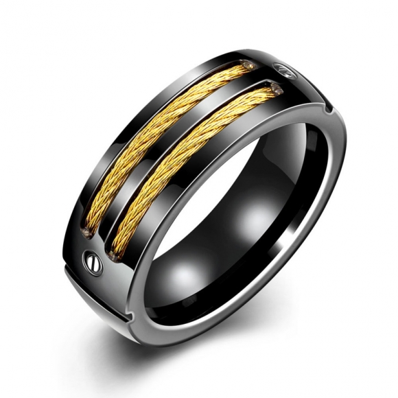 HOT! Fashion Ring Gold plated Stripes with Rings Punk Hip Pop Ring TGR093