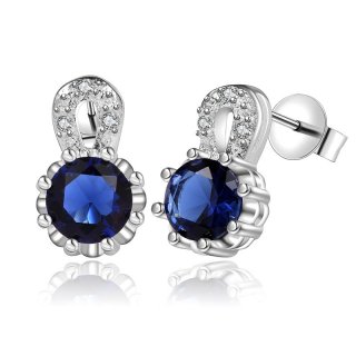 2 Colors 925 Sterling Silver Jewelry Stud Earrings for Women Cubic Zirconia Silver Earring E565