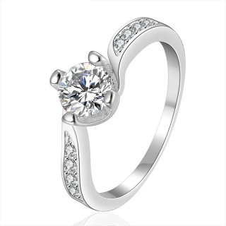 Silver Plated Wedding Rings For Women Classic Simulated Diamond Jewelry Engagement CZ Ring Accessories LKNSPCR148