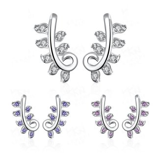 Gauged Earrings for Women Trendy Silver Plated Plant Shaped Inlaid Blue/Purple/White Crystal Stud Earring Fashion Jewellery