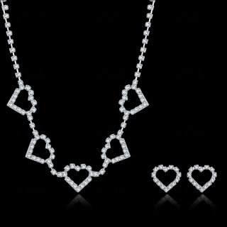 LOVE Soulmate 925 Sterling Silver Jewelry Set Wedding Crystal Neckalce Pendant Earring for Women CDS034