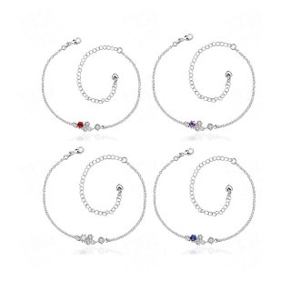 New Design Delicate Handmade Silver Plated with 4 kind of Color Stone Anklet Bracelet Jewelry for Women SPA003