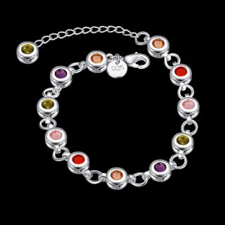 925 Sterling Silver Fashion Jewelry Color Stone Charm Bracelets&Bangle for Fashion Lady