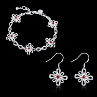 New Fashion Silver 925 Jewelry Sets Red Zircon Bracelets Gift Sets for Women CS834