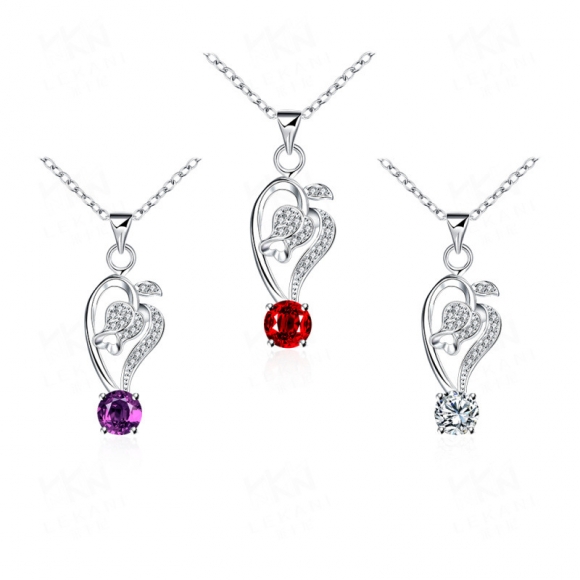 Fashion Jewelry New Design Silver Plated Cool Heart Shaped Rose Zirconia Pendant Necklace Jewellery for Fashion Lady SPN058