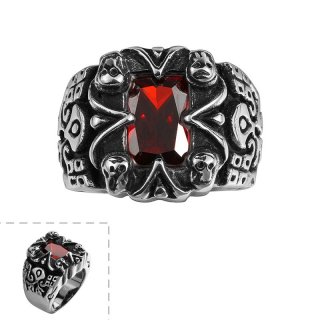 Hot Fashion Retro Geometric Red Zircon Stainless Steel Ring Geometric Trendy Ring for Men R159