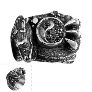New Fashion Vintage Gothic Jewelry 316L Stainless Steel Claw Shaped Black Zircon Ring for Men R117