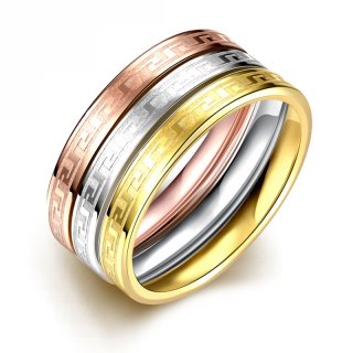 Classic 3 Colors Plated Triple Layer 316L Stainless Steel Ring Carved Pattern Fashion Bridal Jewelry for Lovers