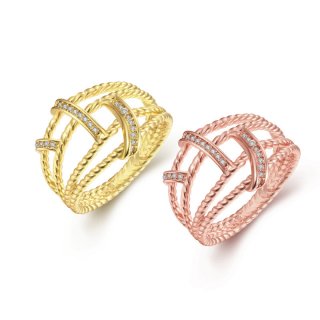 Top Quality Gold Plated AAA+ Cubic Zirconia Crystal Hollow Out Weave Rings Jewelry for Women KZCR269