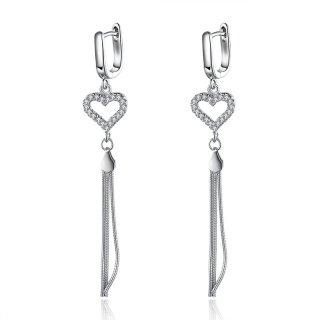 Fashion Jewelry Hanging Heart Tassels Stud Earrings With CZ European Sterling-Silver Earring For Women SVE079