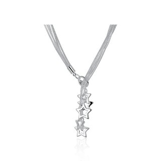 New 925 Jewelry Silver plated Fashion Jewelry Five Hollow Stars Necklace for Women