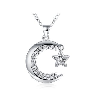New Arrival Moon Star Sky Choker Necklace Silver plated Zircon Fashion Jewelry Pendant for Women