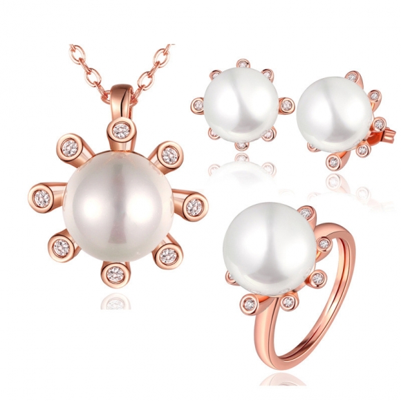 High Quality Jewelry Gold Plated Jewelry Sets with Necklace/ Ring /Earrings Pearl Jewelry Sets for Fashion Lady
