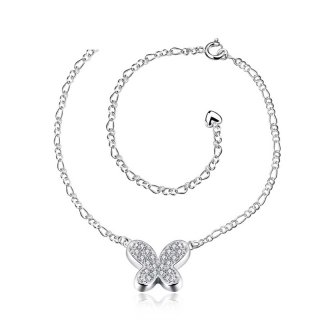Butterfly Anklets Silver Plated Charm Anklets Rhinestone Foot Tornozeleira Beach Barefoot Sandals For Women