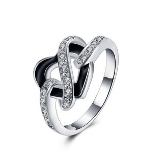 Simple Fashion Silver Jewelry Silver Plated Cubic Zirconia Heart Jewelry Ring For Women
