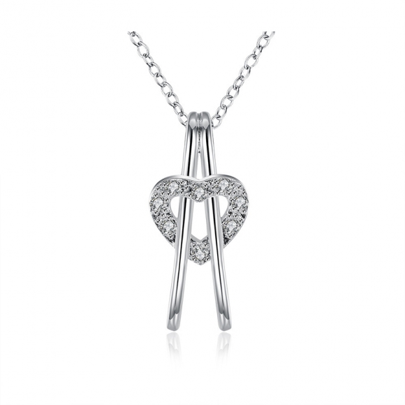 Hot Selling Fashion Silver Jewelry Silver Plated Cubic Zirconia Heart Jewelry Necklace For Women