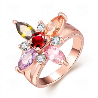 Classic Simple Flower Lady Ring Plant Flower Ring Casual Rose Gold Plated & Zirconia Gift Women Dress Jewelry