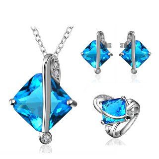 Hot Sale Fashion Jewelry Extravagant Party Jewlery Set with Necklace&Ring&Earrings for Lady Fashion Big Crystal Set