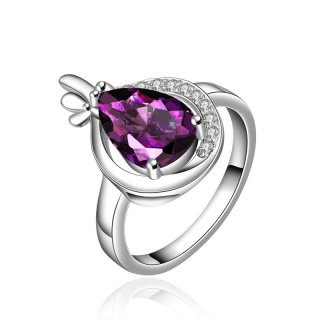Fashion Jewelry 925 Silver Purple Glass Rhinestone Lovers Rings For Wedding Engagement Accessories for Women