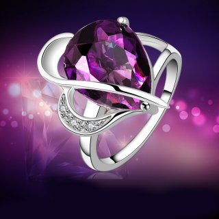 New Water Drop Shaped Purple Zircon Luxury Ring Water Drop Ring Zirconia plated Women Dress Accessories