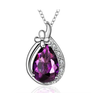 Creative Women Fashion Necklace Ladies Popular Style Love Pendant Necklace Purple Crystal Pendant for Women