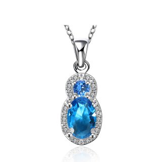 Fashion Blue Crystal Round Pendant Necklace Rhodium Plated Zircon Necklaces & Pendants For Women