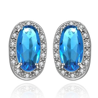 New Arrival Luxury Platinum inland Stud Earring Blue CZ Diamond Stud Earring For Women
