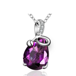 Fashion Purple Austrian Crystal Water Drop Pendants&Necklaces Platinum Filled Chain Necklace Women Jewelry
