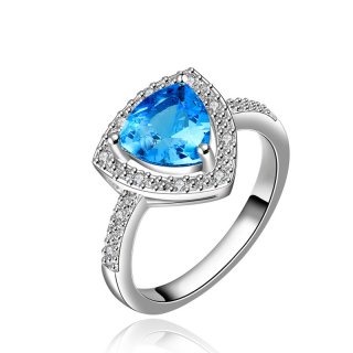 Hot Geometric Modeling Pure Blue Zircon Luxury Ring Geometric Ring Classic Gold Plated & Zirconia Women Dress Accessories