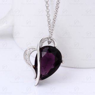 Hot Selling Elegant Purple Austrian Crystal Platinum Plated Love Heart & Water Drop Pendant Necklace for Women