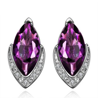 Fashion Water Drop Wedding Stud Earring Hot Sale Platinum Purple Crystal Stone Earring Gifts for Lady