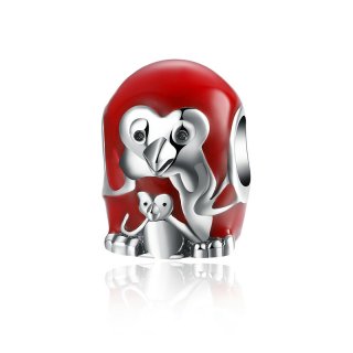 DIY Craft Red Enamel Angry Bird Thread Charm Fits European Pandora Bracelets 925 Silver for Jewelry Making