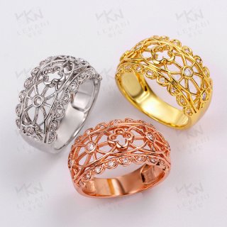 Romantic Design Yellow/Rose/White Gold Plated Hollowed Out Craftwork with CZ Diamond Ring Fashion Jewelry for Women